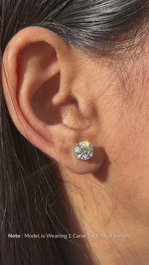 Round Cut Moissanite Diamond Certified Stud Sterling Silver Earrings