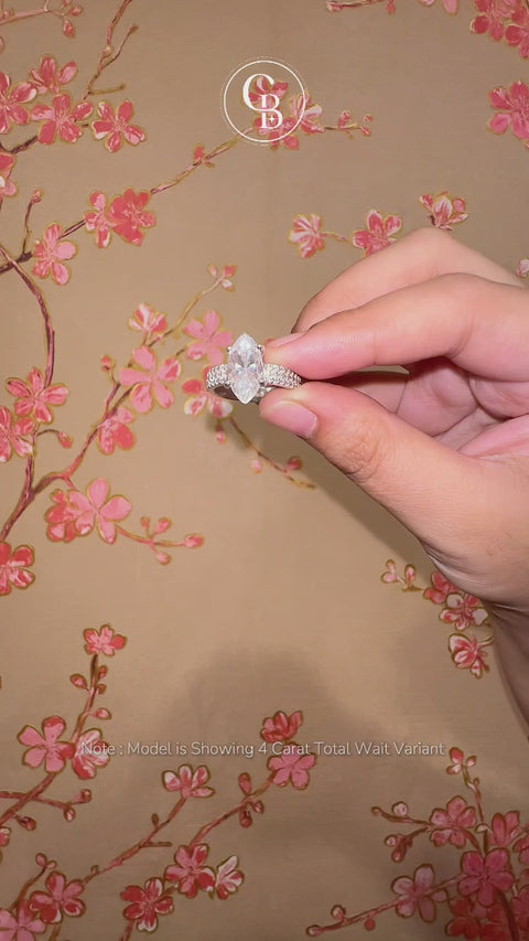 Marquise Cut Lab Grown Diamond Three Layer Pave 14K Gold Ring
