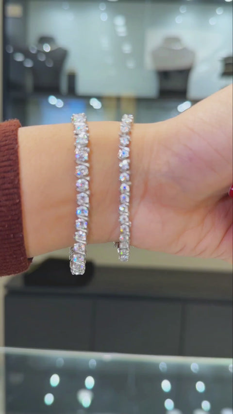 Round Cut Moissanite Diamond "S" Tennis Sterling Silver Bracelet