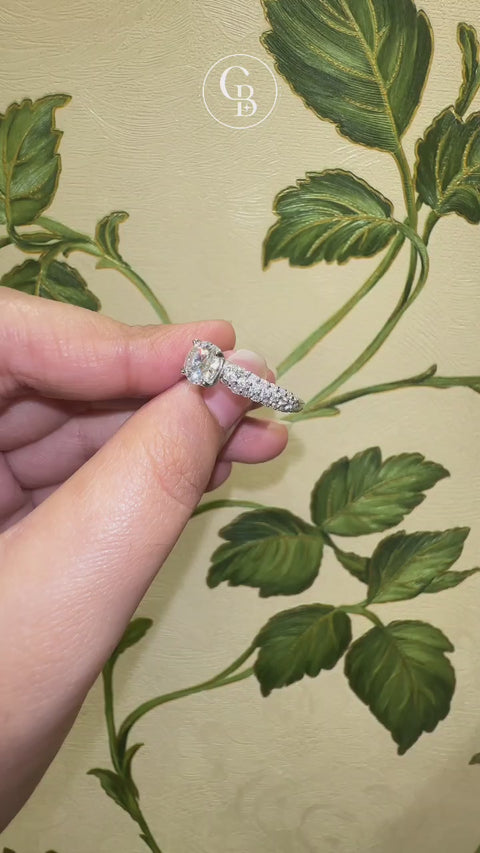 Round Cut Moissanite Diamond Three lane Pave 18k Gold Ring