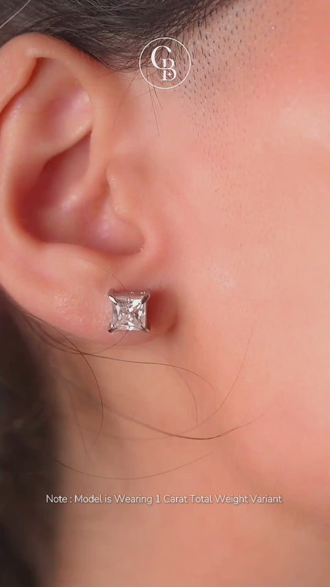 Princess Cut Moissanite Diamond Stud 14k Gold Earrings