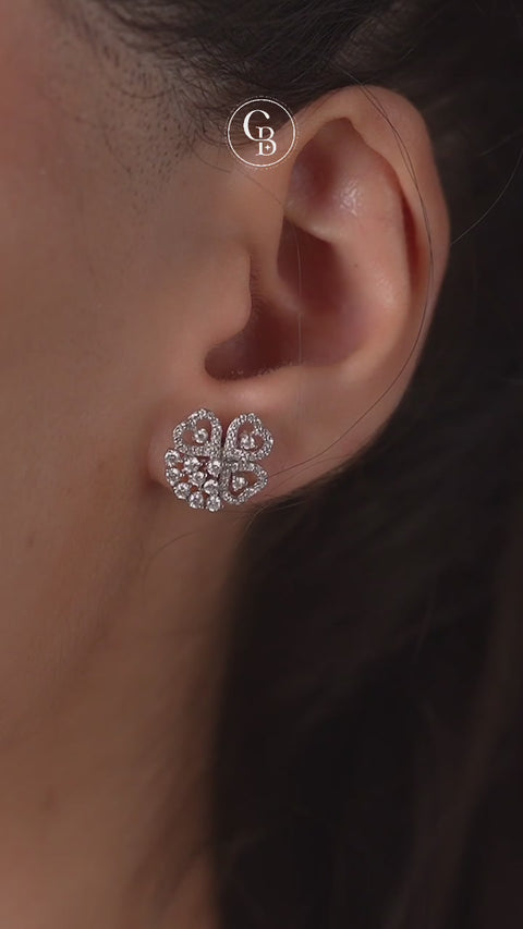 Clover Charm Lab Grown Diamond Stud 14k Gold Earrings