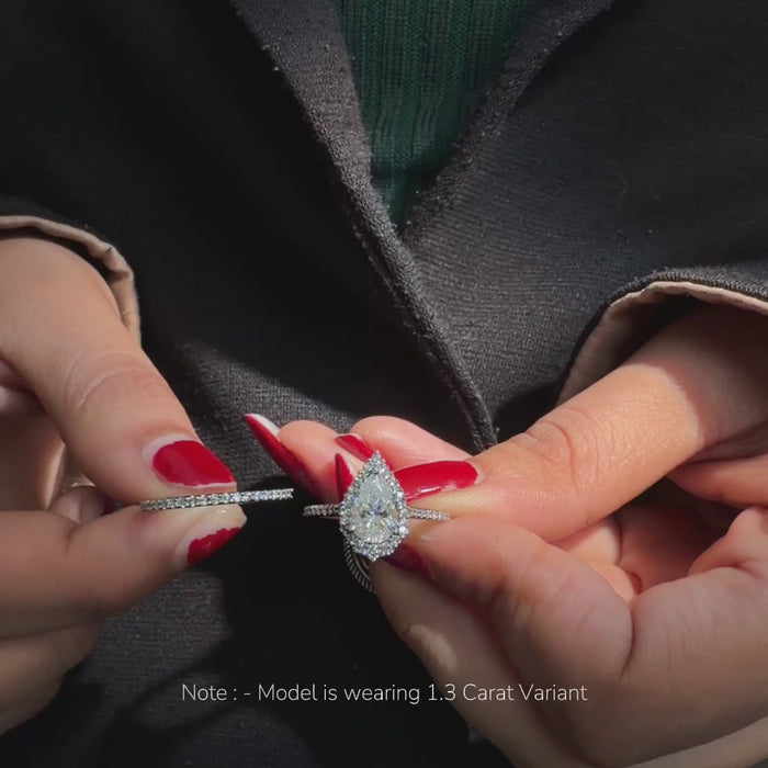 Pear Cut Moissanite Diamond Engagement Sterling Silver Ring