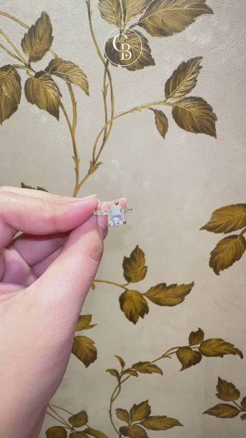 Pear Cut Moissanite Diamond Pave 14k Gold Ring