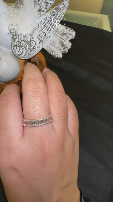 Emerald Cut Moissanite Diamond Wedding Sterling Silver Band Ring