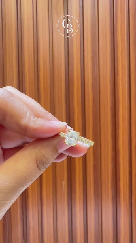 Radiant Cut Moissanite Diamond Pave Sterling Silver Ring