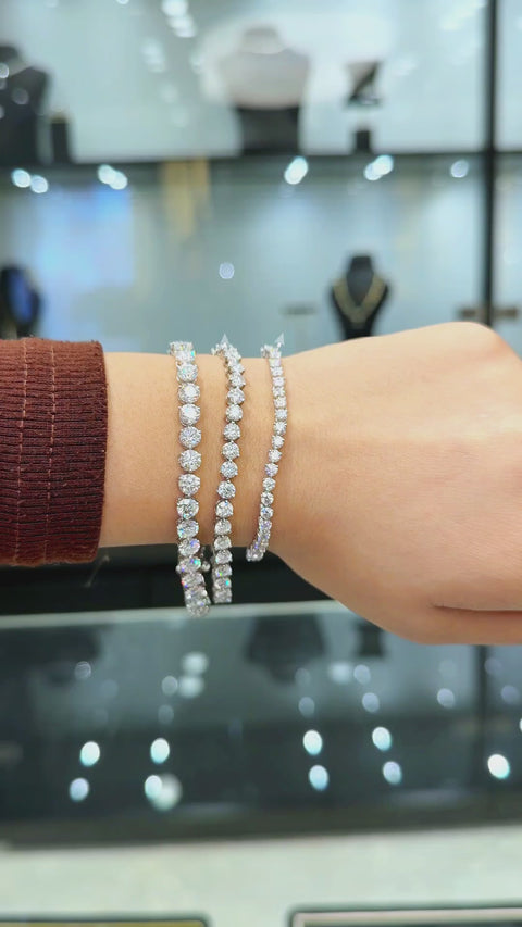 Round Cut Moissanite Diamond Three Prong Tennis Bracelet