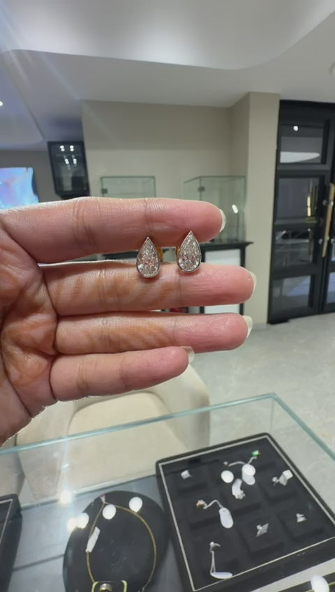 Bezel Setting Pear Cut Lab Grown Diamond 14k Gold Earrings