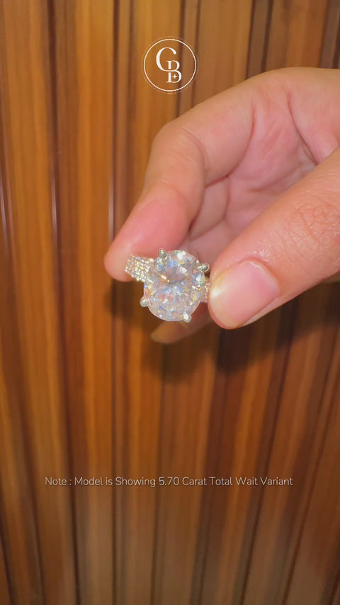 Oval Cut Lab Grown Diamond Three Layer Pave 18K Gold Ring