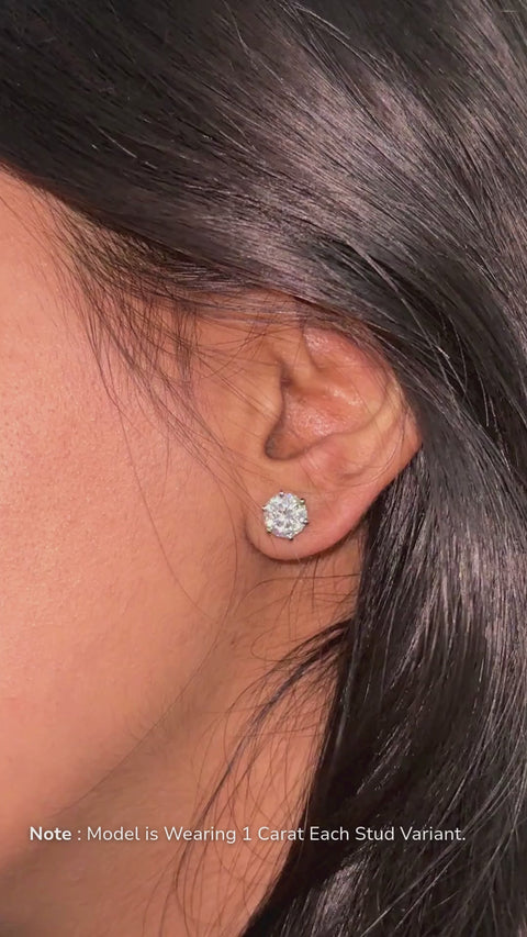 Round Cut Moissanite Diamond Six Prong Stud 18k Gold Earrings