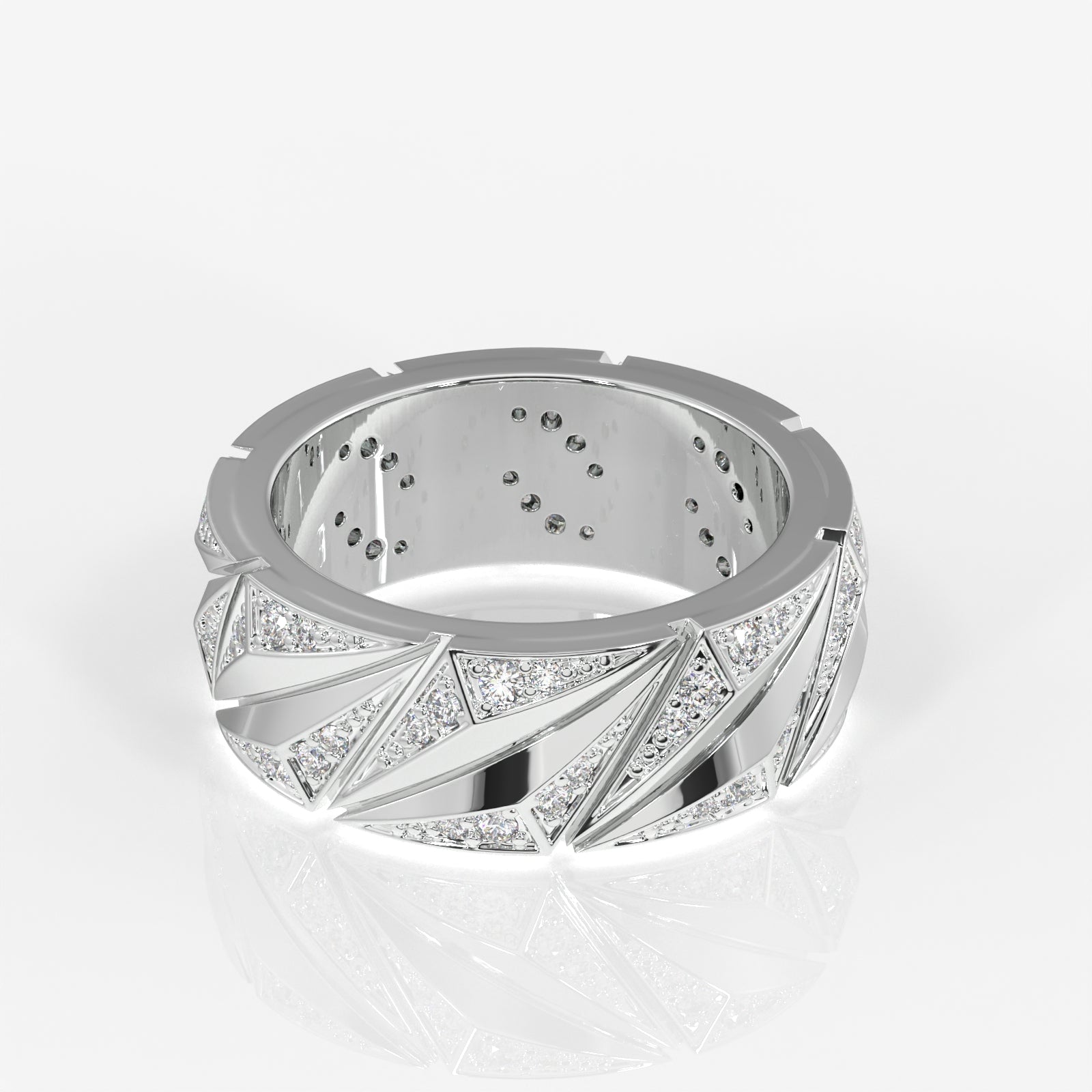 Round Cut Moissanite Diamond Men's Sterling Silver Ring