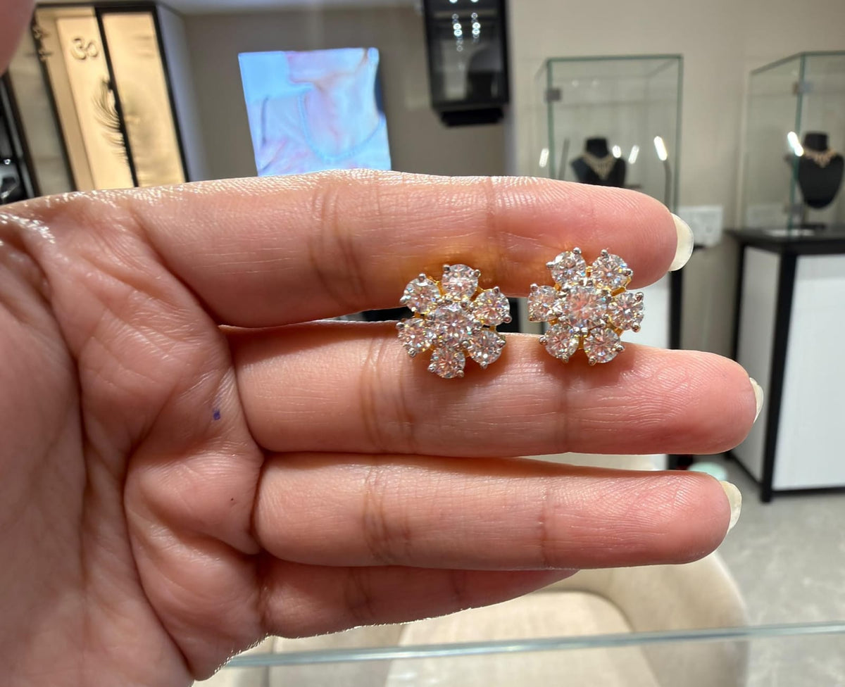 Flower Style Moissanite Diamond Sterling Silver Earrings
