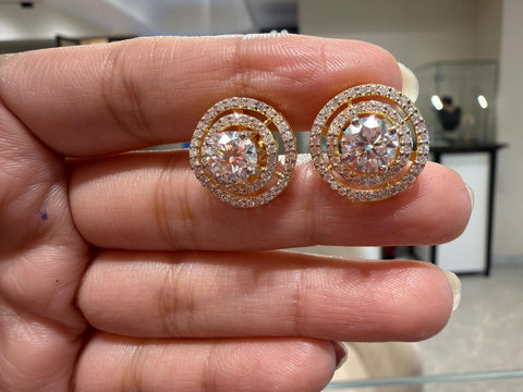 Round Cut Moissanite Diamond Sterling Silver Earrings