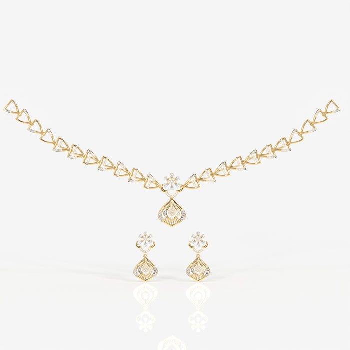 Round and Pear Cut Moissanite Diamond Wedding Sterling Silver Necklace