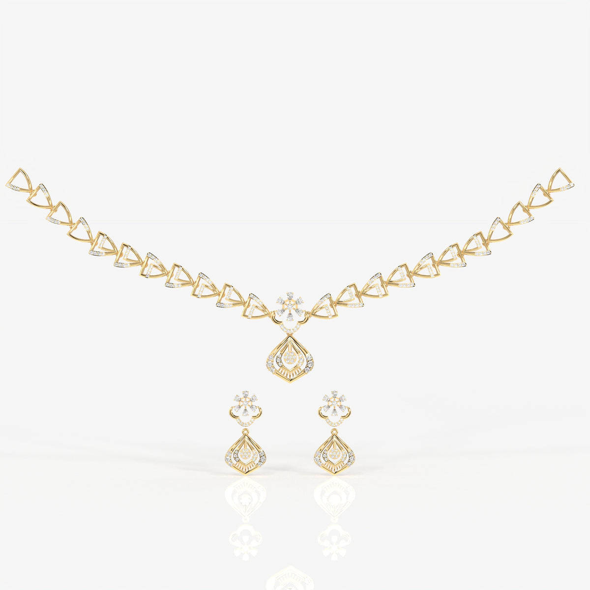 Round and Pear Cut Moissanite Diamond Wedding Sterling Silver Necklace