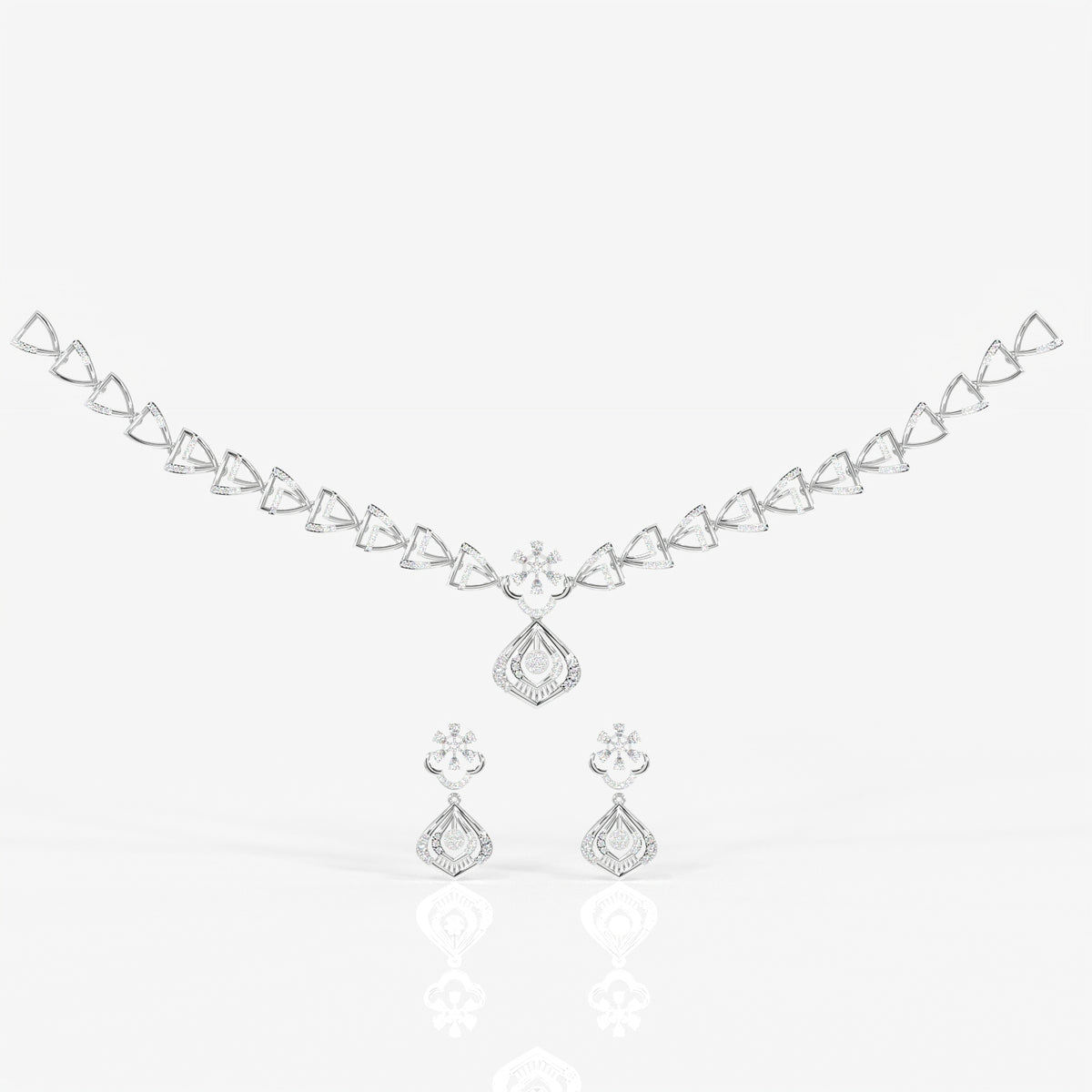 Round and Pear Cut Moissanite Diamond Wedding Sterling Silver Necklace