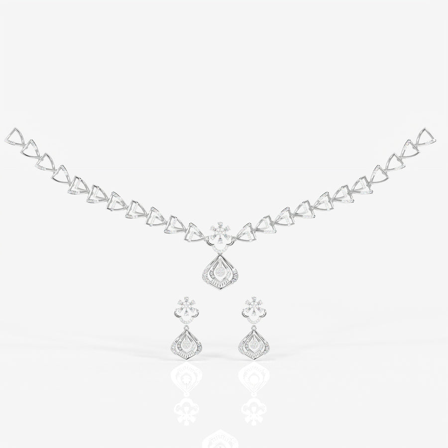 Round and Pear Cut Moissanite Diamond Wedding Sterling Silver Necklace