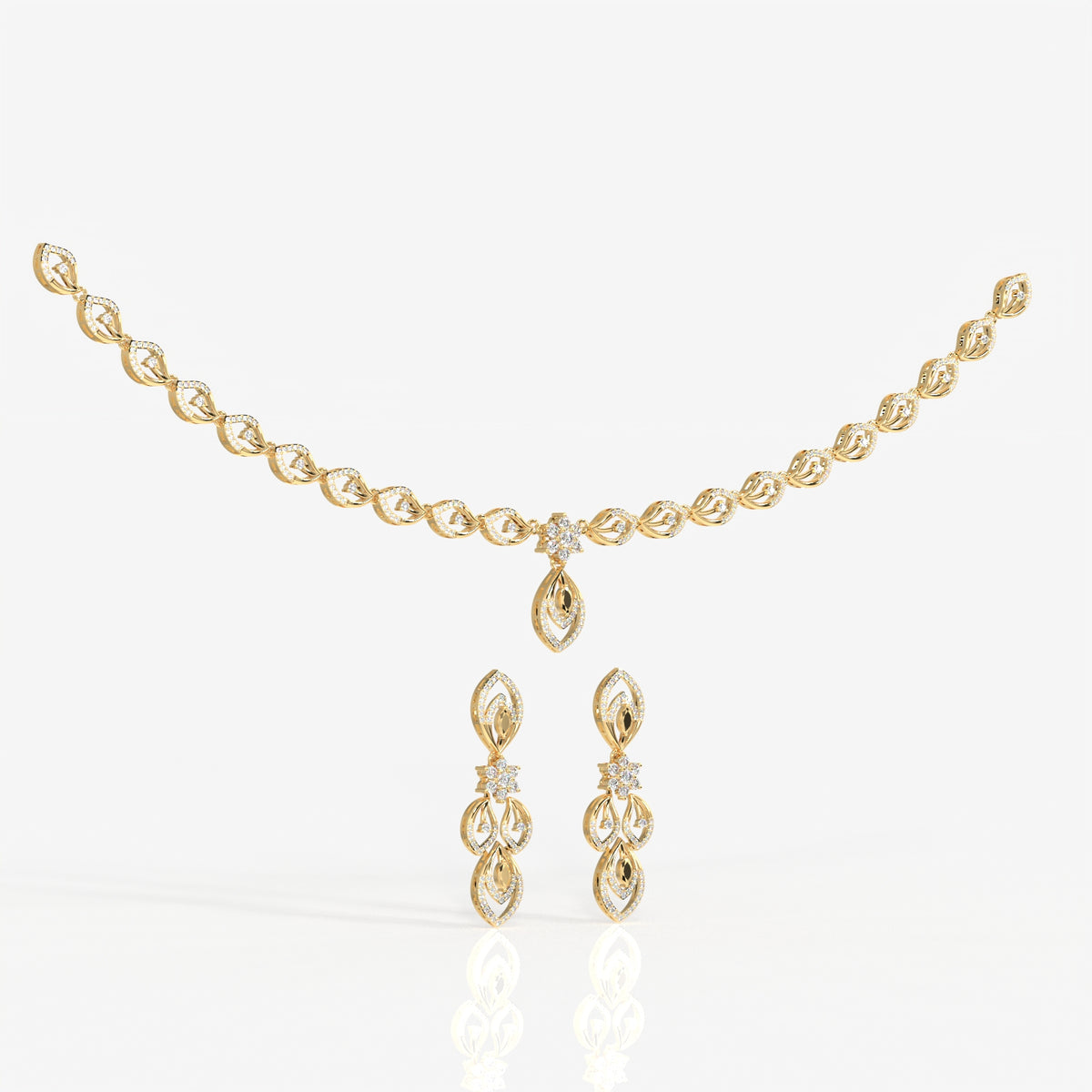 Round & Marquise Moissanite Diamond Wedding Sterling Silver Necklace