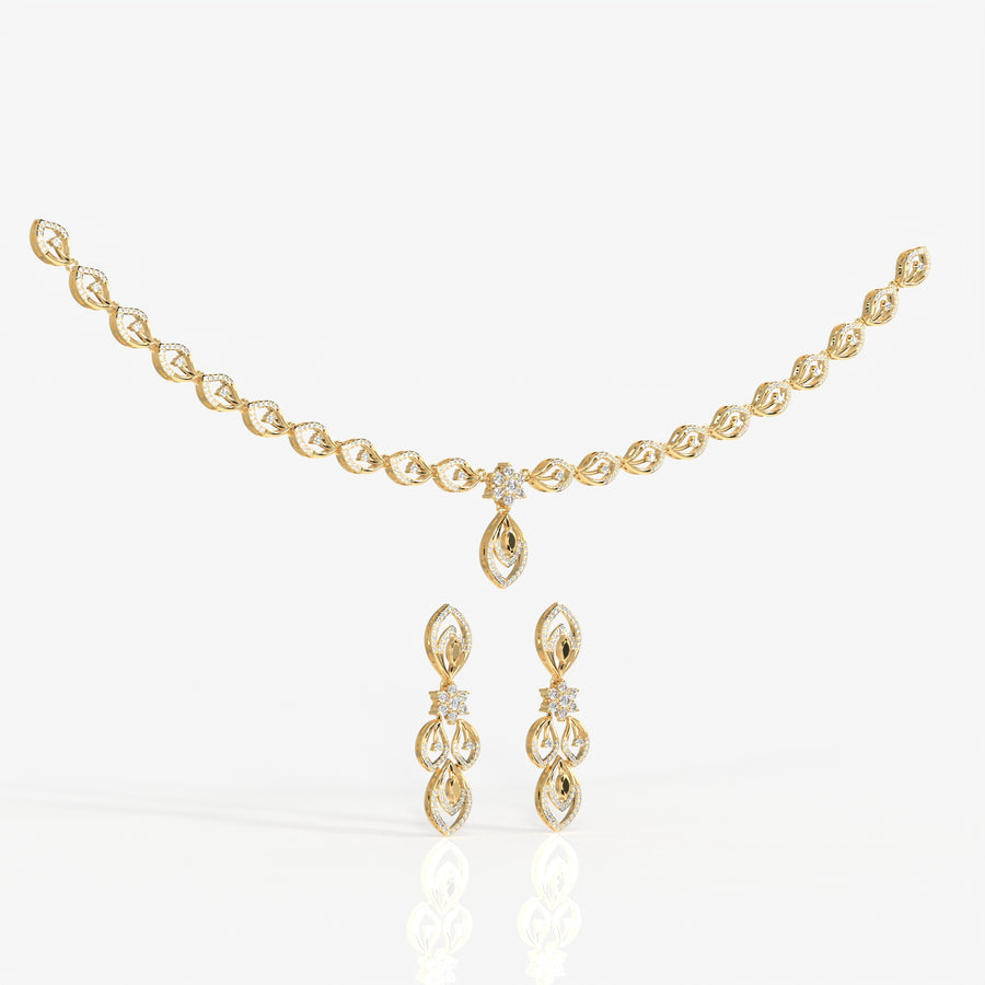 Round & Marquise Moissanite Diamond Wedding Sterling Silver Necklace