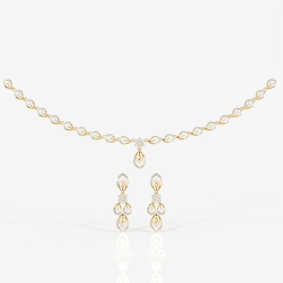 Round & Marquise Moissanite Diamond Wedding Sterling Silver Necklace