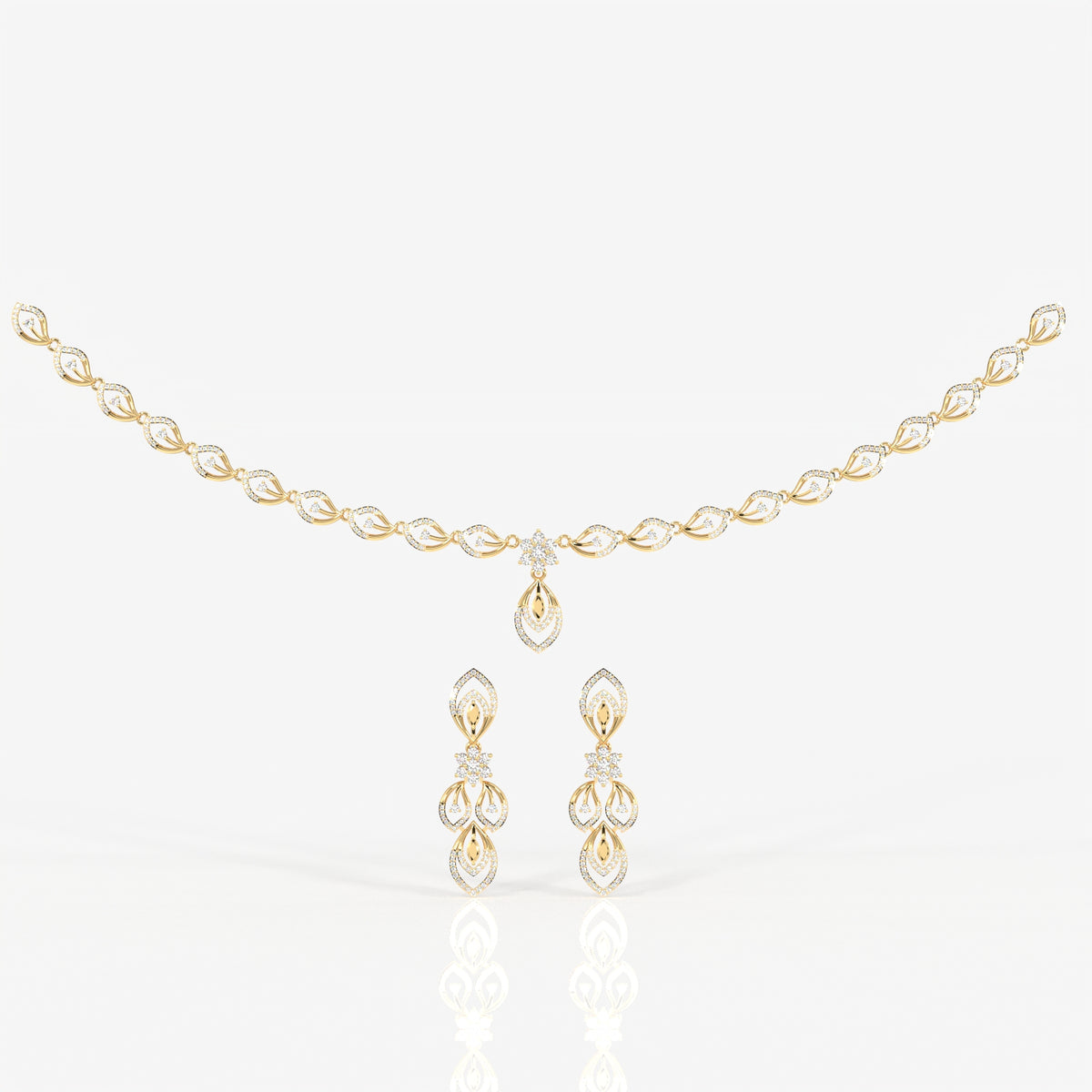 Round & Marquise Moissanite Diamond Wedding Sterling Silver Necklace