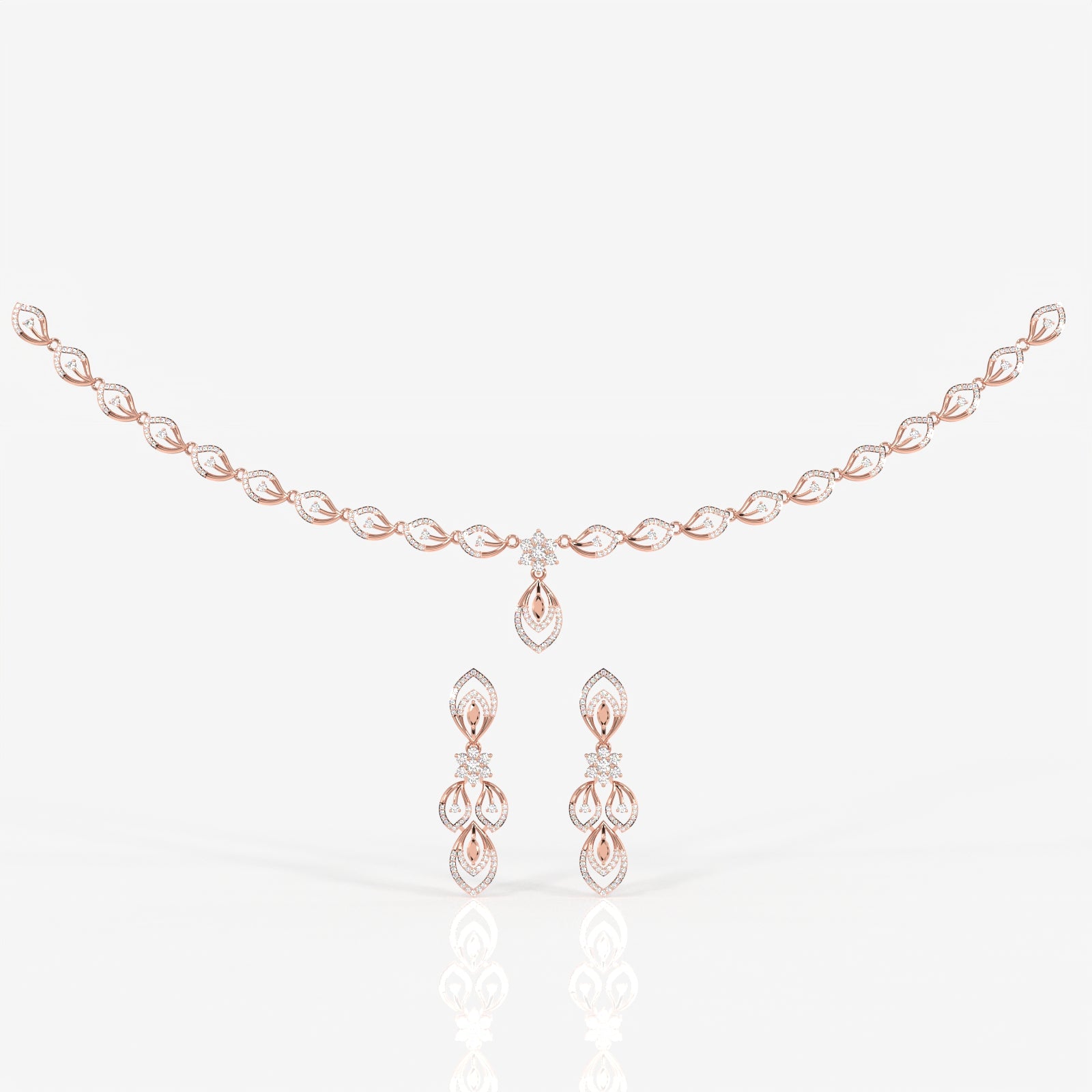 Round & Marquise Moissanite Diamond Wedding Sterling Silver Necklace
