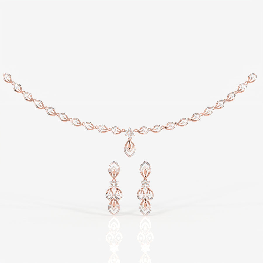Round & Marquise Moissanite Diamond Wedding Sterling Silver Necklace