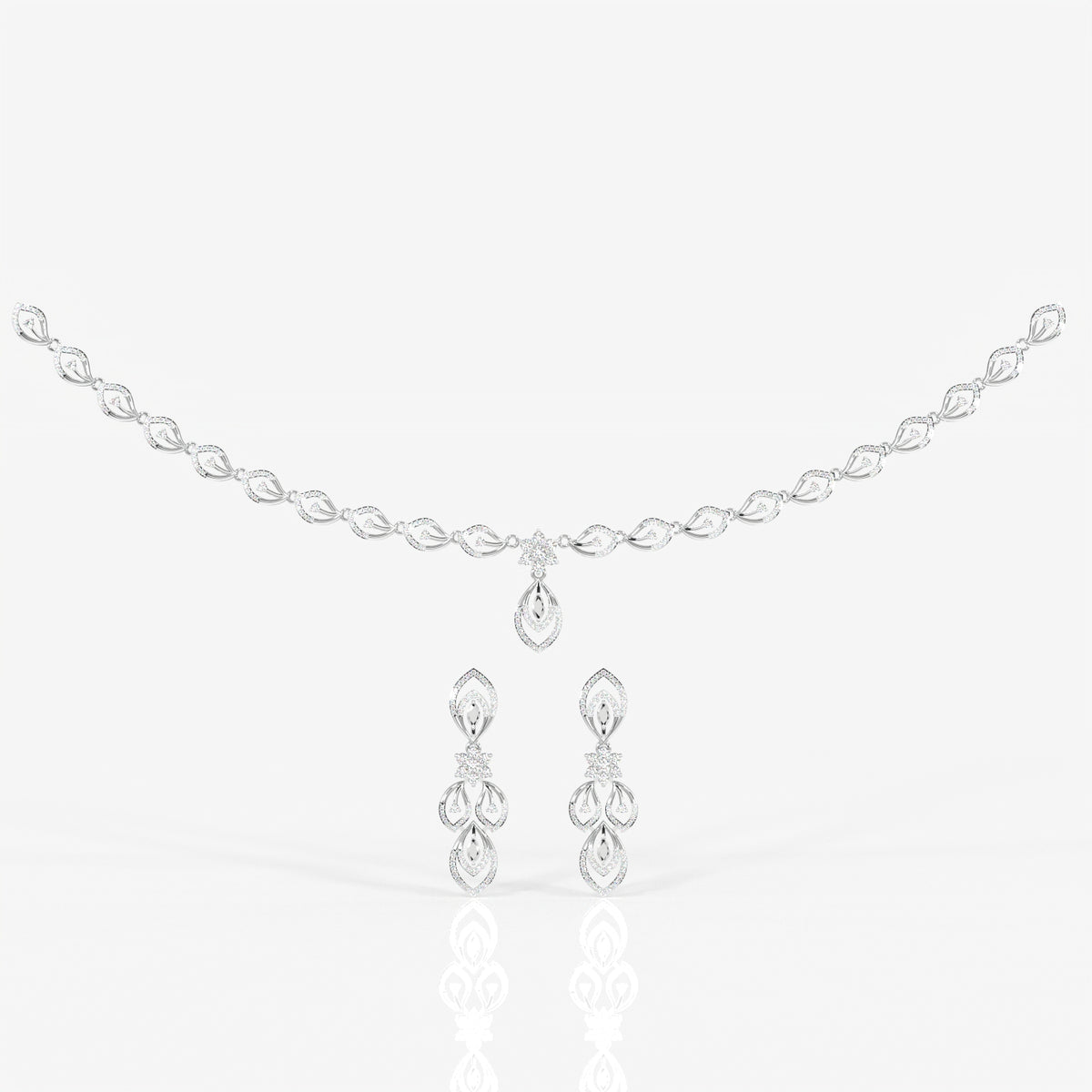 Round & Marquise Moissanite Diamond Wedding Sterling Silver Necklace