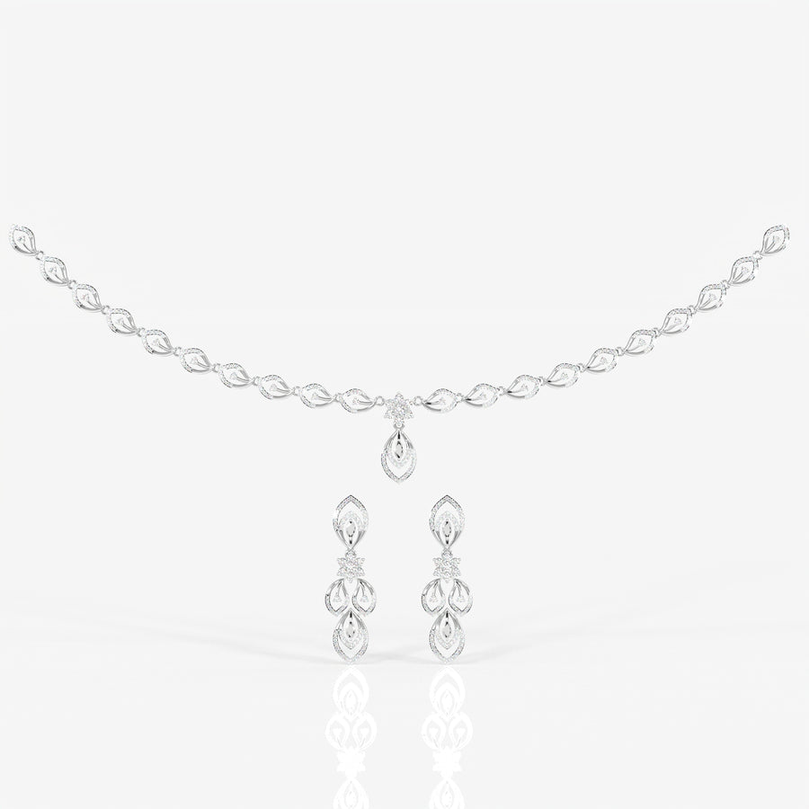 Round & Marquise Moissanite Diamond Wedding Sterling Silver Necklace