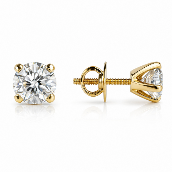 Martini Setting Round Cut Lab Grown Diamond 9K Gold Solitaire Earring